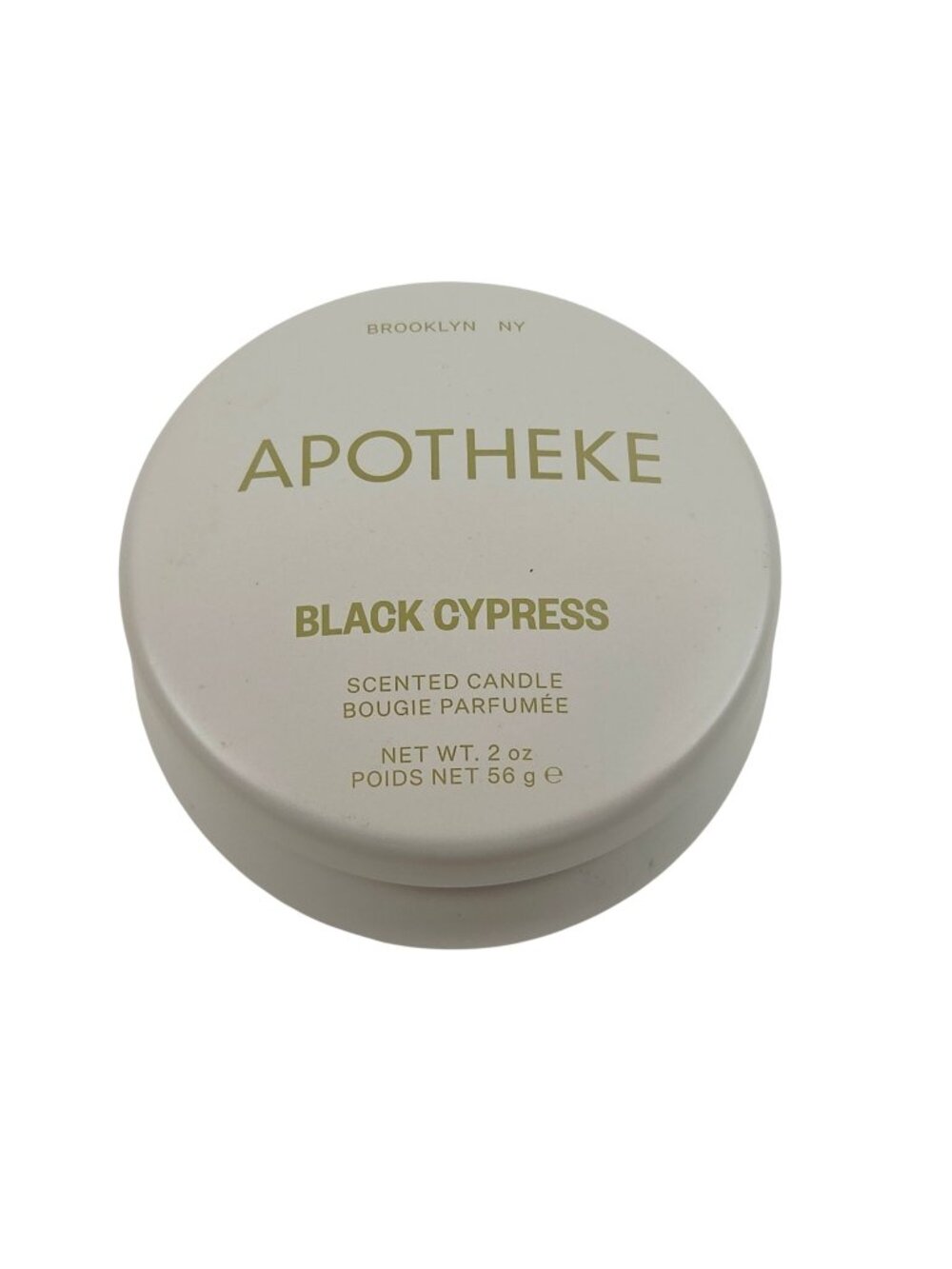 Apotheke Mini Tin Candle Black Cypress Scent 2oz White 15 Hour Burn Time
